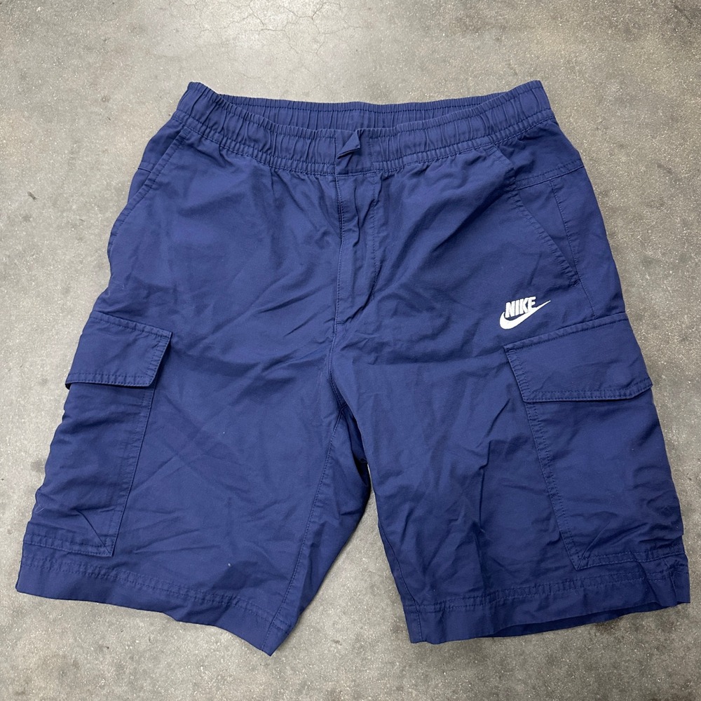 Vtg 90s Nike Mens Cargo Shorts Navy Blue Elastic Waist Casual Athletic Medium